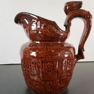 Vintage Rockingham Horse Pitcher w/Hunt Scene by Arthur Wood Bennington